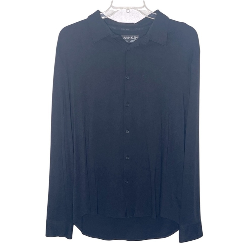 ❤️ CALVIN KLEIN Midnight Black Men’s Button Down Long Sleeve Shirt Size XL